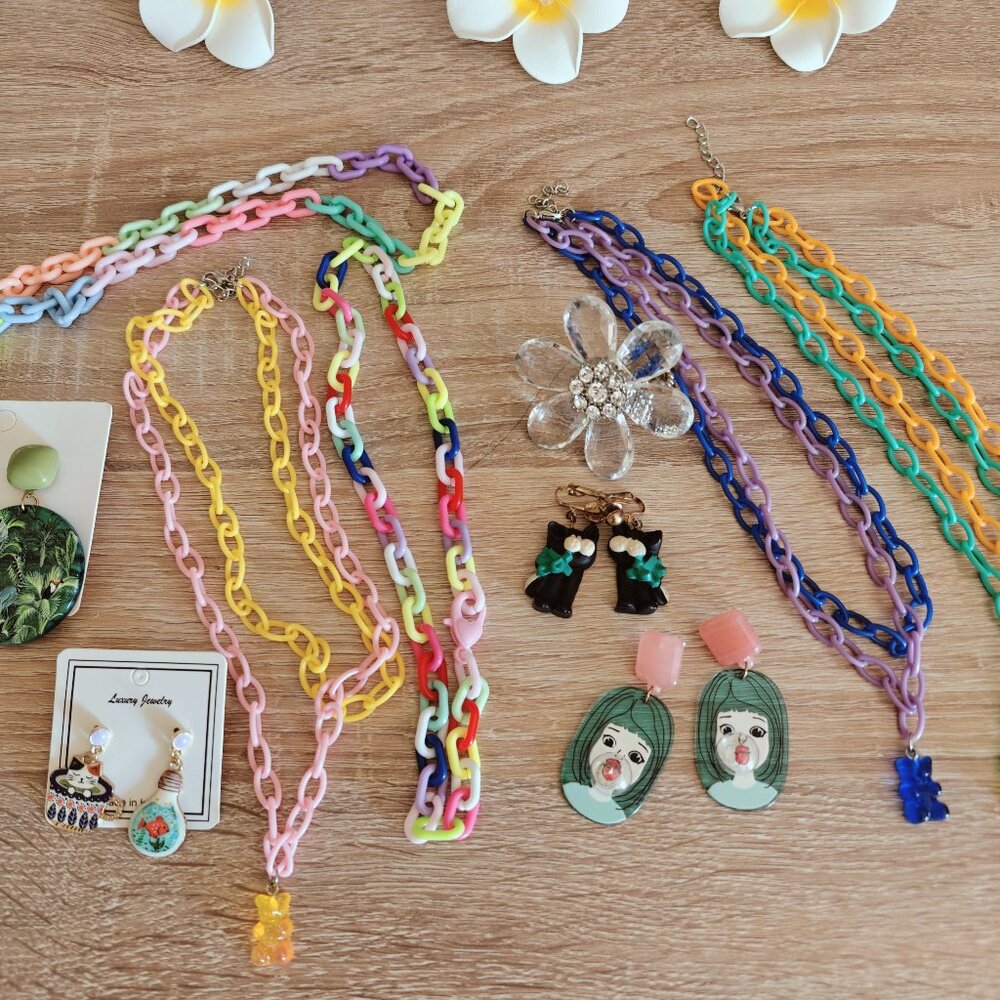 Colorful Candy Color Gummy Bear Kitsch Unique Bold Statement Necklace & Earring